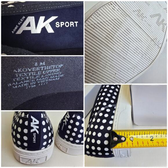 Polka Dot Loafers AK Sport Over The Top Size 8 Navy Blue White Slip On Sneakers - Picture 8 of 14